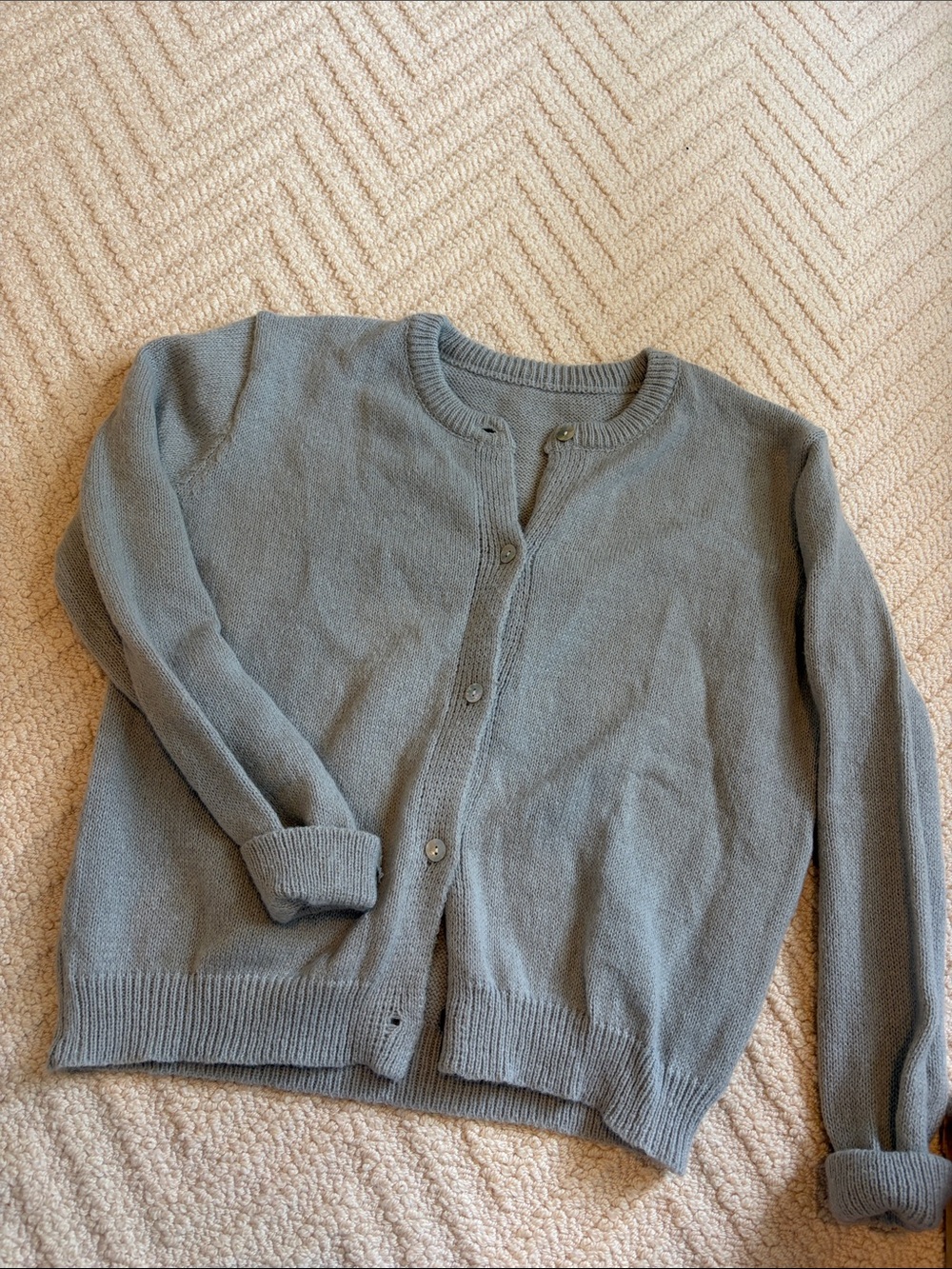 Classic Crewneck Womens Cardigan Sweater - Light Gray